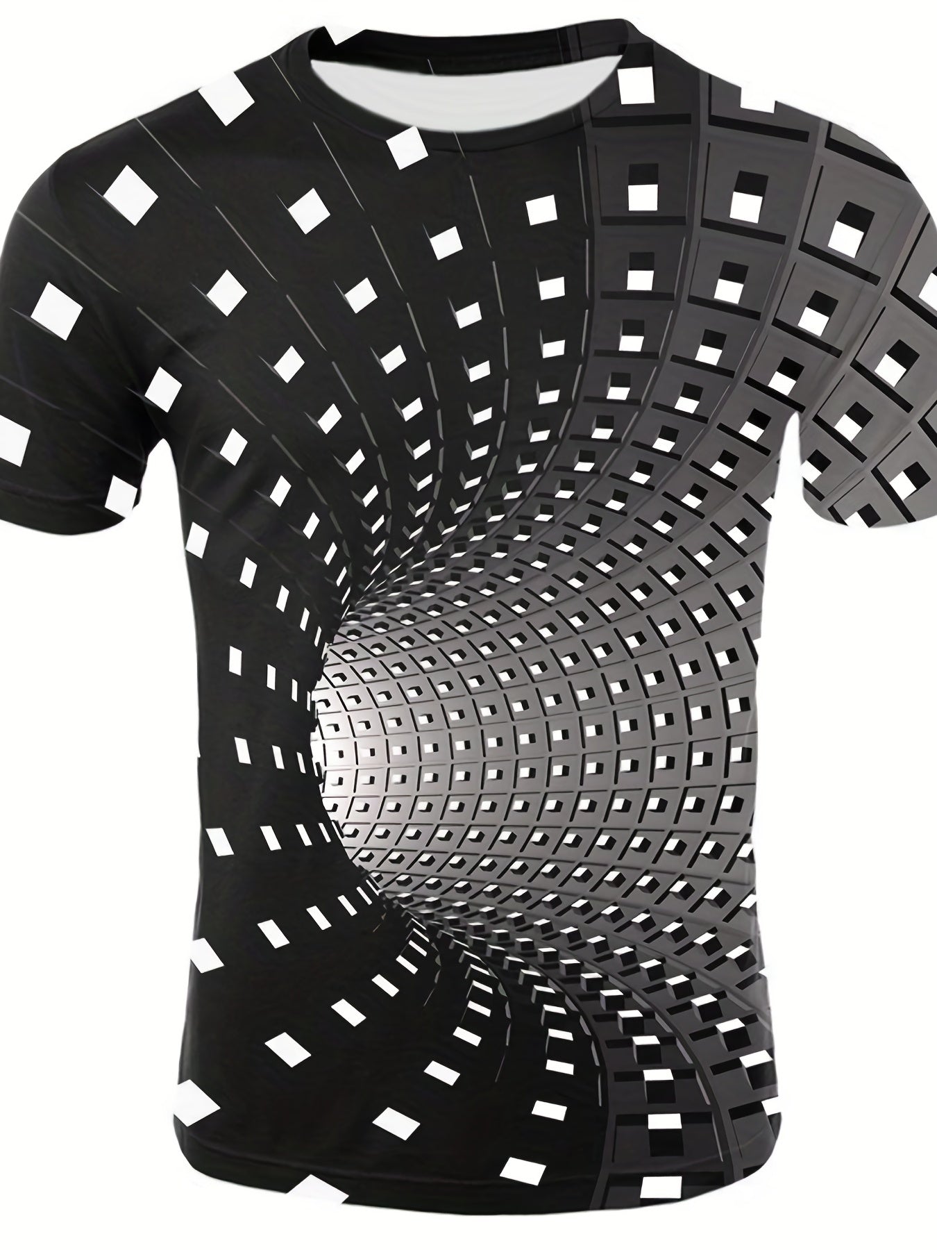 Men's Optical Illusion Black and White T-Shirt - Unique Design for Summer Style and Comfort
