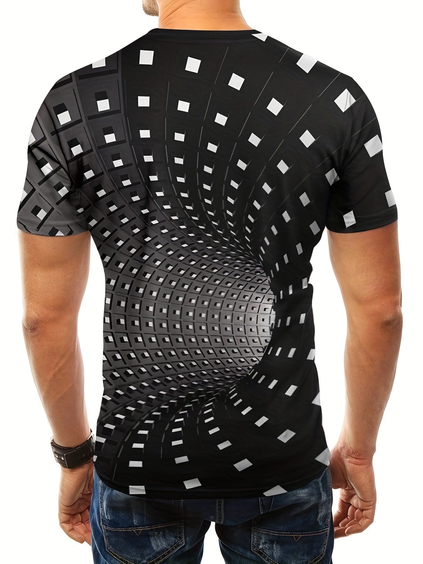 Men's Optical Illusion Black and White T-Shirt - Unique Design for Summer Style and Comfort