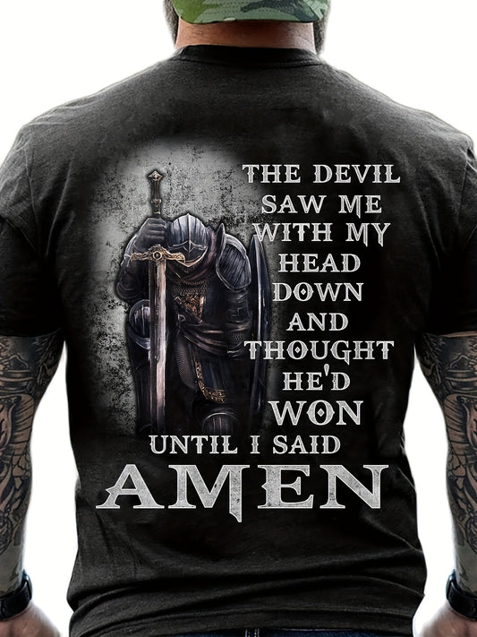 'Until I Said Amen' God Jesus Print T Shirt, Tees For Men, Casual Short Sleeve Tshirt For Summer Spring Fall, Tops As Gifts